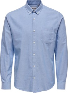 Niebieska koszula Only & Sons z długim rękawem w stylu casual z kołnierzykiem button down