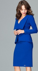 Niebieska sukienka LENITIF midi z dekoltem w kształcie litery v z długim rękawem