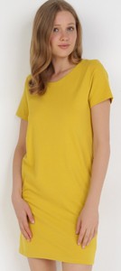 Żółta sukienka born2be prosta w stylu casual z krótkim rękawem