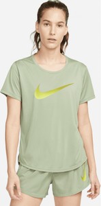 Zielona bluzka Nike z okrągłym dekoltem z krótkim rękawem w sportowym stylu
