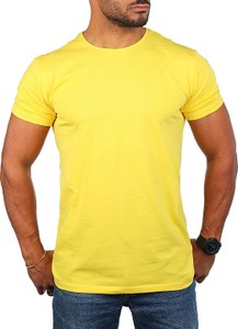Żółty t-shirt Risardi w stylu casual z krótkim rękawem