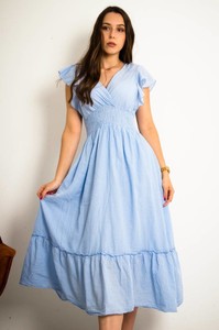 Niebieska sukienka Olika z dekoltem w kształcie litery v