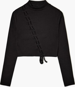 Czarna bluzka Cropp z okrągłym dekoltem z długim rękawem