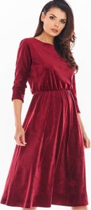 Czerwona sukienka Awama w stylu casual midi z długim rękawem