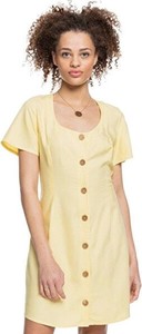 Żółta sukienka Roxy mini z krótkim rękawem z dekoltem w kształcie litery v