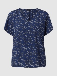 Granatowa bluzka Redraft z okrągłym dekoltem z krótkim rękawem