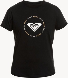 Czarny t-shirt Roxy z okrągłym dekoltem w młodzieżowym stylu z krótkim rękawem
