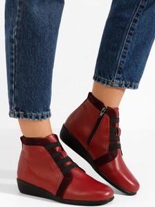 Czerwone botki Zapatos w stylu casual z płaską podeszwą na zamek