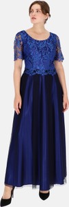 Niebieska sukienka POTIS & VERSO z okrągłym dekoltem z krótkim rękawem maxi