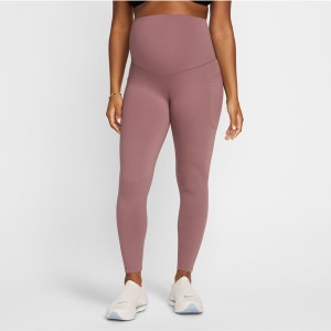 Damskie ciążowe legginsy 7/8 z wysokim stanem i kieszeniami Nike (M) One - Fiolet