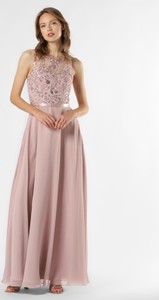 Różowa sukienka Luxuar Fashion bez rękawów z szyfonu z okrągłym dekoltem