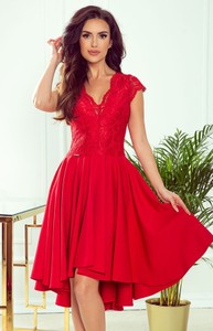 Czerwona sukienka NUMOCO z krótkim rękawem z dekoltem w kształcie litery v