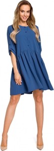 Niebieska sukienka MOE z okrągłym dekoltem