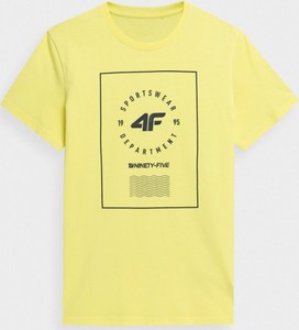 Żółty t-shirt 4F z bawełny z nadrukiem