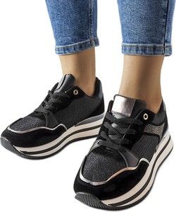 Czarne buty sportowe ButyModne w sportowym stylu sznurowane