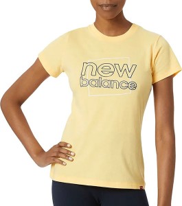 Żółty t-shirt New Balance z krótkim rękawem z okrągłym dekoltem