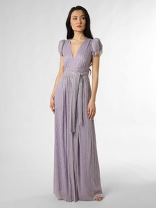 Fioletowa sukienka Swing z dekoltem w kształcie litery v maxi z krótkim rękawem