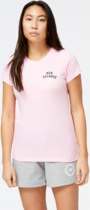 Różowy t-shirt New Balance z bawełny z okrągłym dekoltem w sportowym stylu