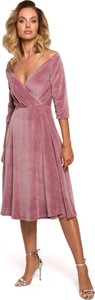 Różowa sukienka MOE w stylu casual kopertowa z długim rękawem