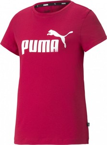 Czerwona bluzka Puma z krótkim rękawem w sportowym stylu z okrągłym dekoltem