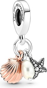 PANDORA Srebrny charms z pozłacaną zawieszką i perłą