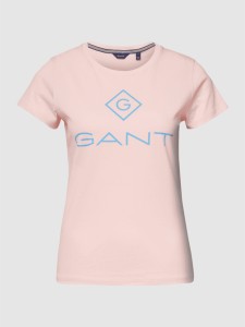 Różowy t-shirt Gant z bawełny w młodzieżowym stylu z krótkim rękawem