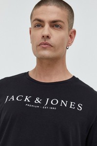 Czarny t-shirt Premium by Jack&Jones z krótkim rękawem z nadrukiem