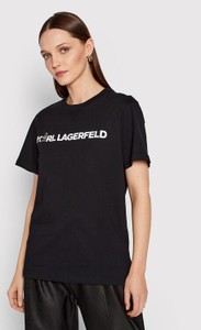 Czarny t-shirt Karl Lagerfeld z krótkim rękawem z okrągłym dekoltem