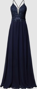 Granatowa sukienka V.m. rozkloszowana z szyfonu maxi
