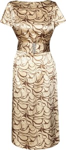 Brązowa sukienka Fokus z okrągłym dekoltem midi z krótkim rękawem