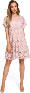 Różowa sukienka MOE mini z krótkim rękawem z okrągłym dekoltem