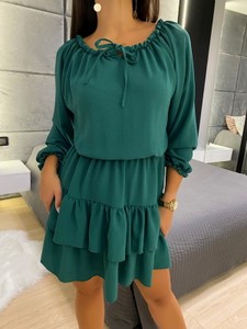 Zielona sukienka ModnaKiecka.pl w stylu casual mini z długim rękawem