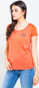 Pomarańczowa bluzka Big Star z okrągłym dekoltem z krótkim rękawem z bawełny