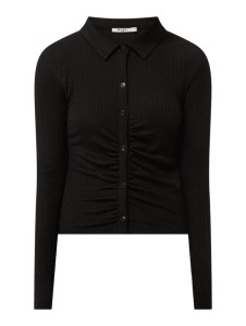 Czarna bluzka NA-KD z długim rękawem w stylu casual z dekoltem w kształcie litery v