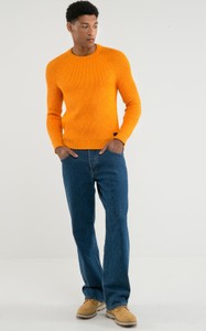 Pomarańczowy sweter Big Star z bawełny z okrągłym dekoltem w stylu vintage