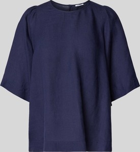 Granatowa bluzka Seidensticker z krótkim rękawem z okrągłym dekoltem z lnu