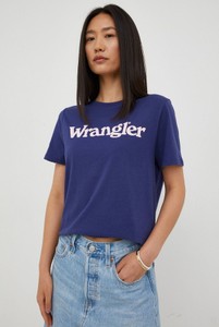 Granatowy t-shirt Wrangler z bawełny z krótkim rękawem