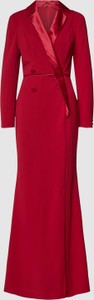 Czerwona sukienka Adrianna Papell z dekoltem w kształcie litery v maxi z długim rękawem