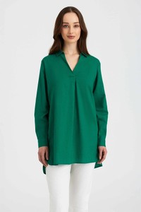 Zielona bluzka Greenpoint z długim rękawem z lnu w stylu casual