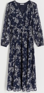 Granatowa sukienka Reserved midi z długim rękawem