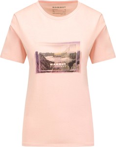 Różowy t-shirt Mammut z bawełny z okrągłym dekoltem w młodzieżowym stylu