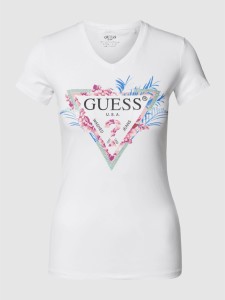 T-shirt Guess z okrągłym dekoltem w młodzieżowym stylu z bawełny