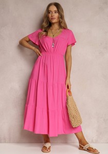 Różowa sukienka Renee z dekoltem w kształcie litery v z krótkim rękawem