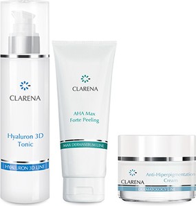 Clarena Anti - Hiperpigmentation Cream 50 ml + Hyaluron 3D Tonic 200 ml + AHA Max Forte Peeling 100 ml