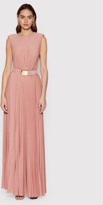 Różowa sukienka Elisabetta Franchi bez rękawów z okrągłym dekoltem maxi