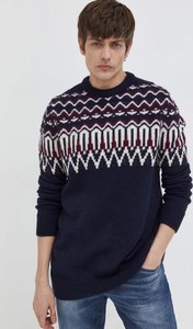 Granatowy sweter Superdry w młodzieżowym stylu z wełny z okrągłym dekoltem