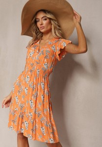 Pomarańczowa sukienka Renee z długim rękawem rozkloszowana