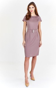 Fioletowa sukienka Fokus w stylu klasycznym z krótkim rękawem ołówkowa