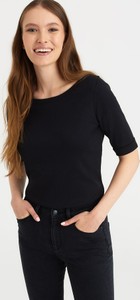 Czarna bluzka Greenpoint z krótkim rękawem w stylu casual z okrągłym dekoltem