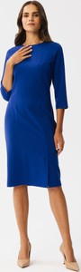 Niebieska sukienka Stylove ołówkowa z długim rękawem z okrągłym dekoltem